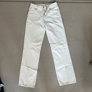 Sara Front Slit White Jeans